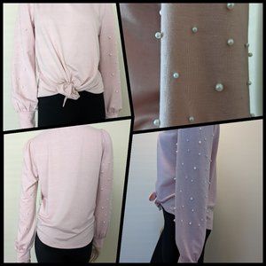 Skönhet Sweater w Pearls on Sleeves Size M Rose